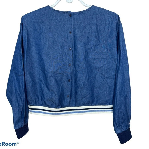 Zara long  sleeve blue striped detail jeans top Sz S - Picture 3 of 13